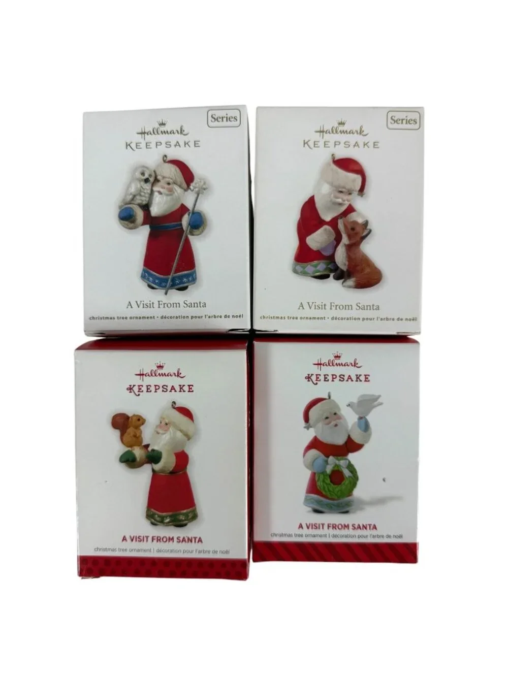 Hallmark Keepsake A Visit From Santa Ornament Set Of 4 Fox Owl Dove Bird NEW